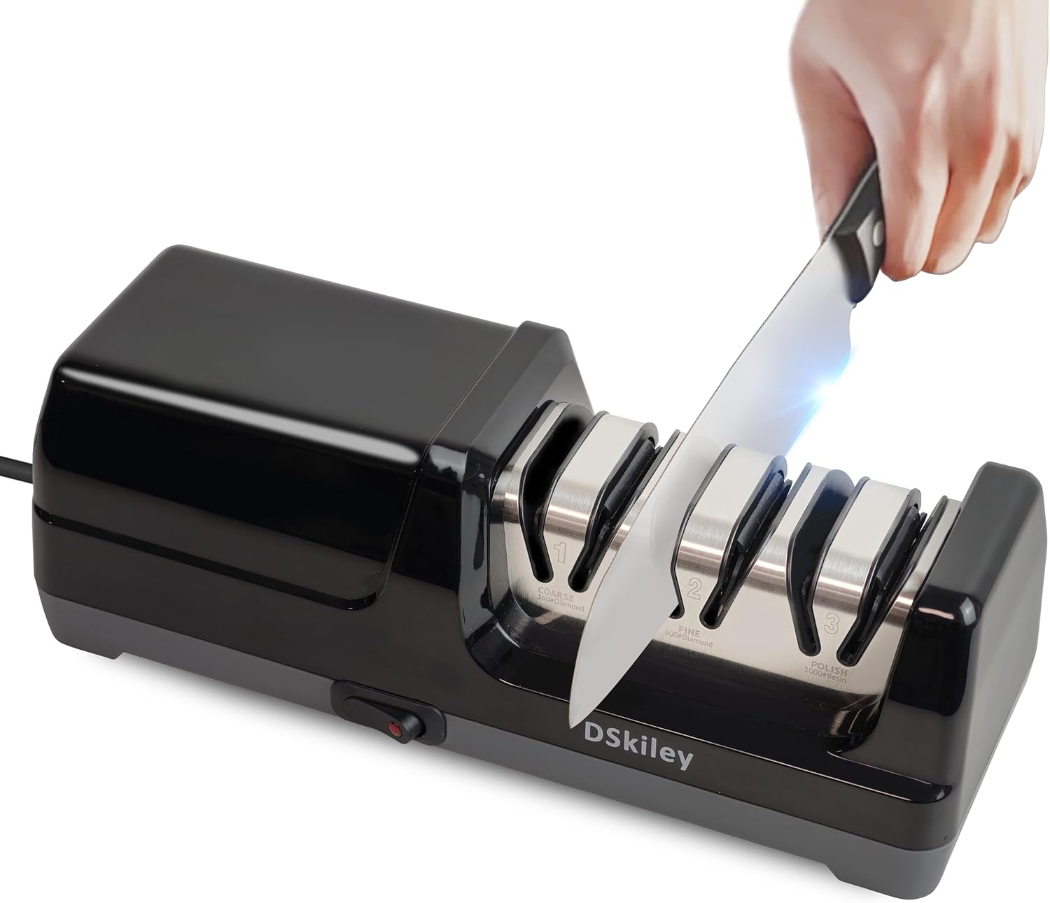 Electric 3-stage diamond kitchen knife sharpener with 20 degree precision angle for sharpening and polishing chef knives
