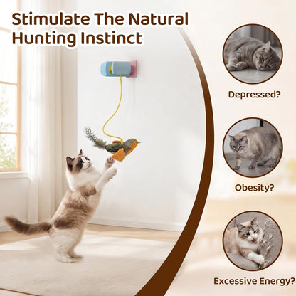 Automatic Hanging Cat Toy - Realistic Bird with Catnip, Blue