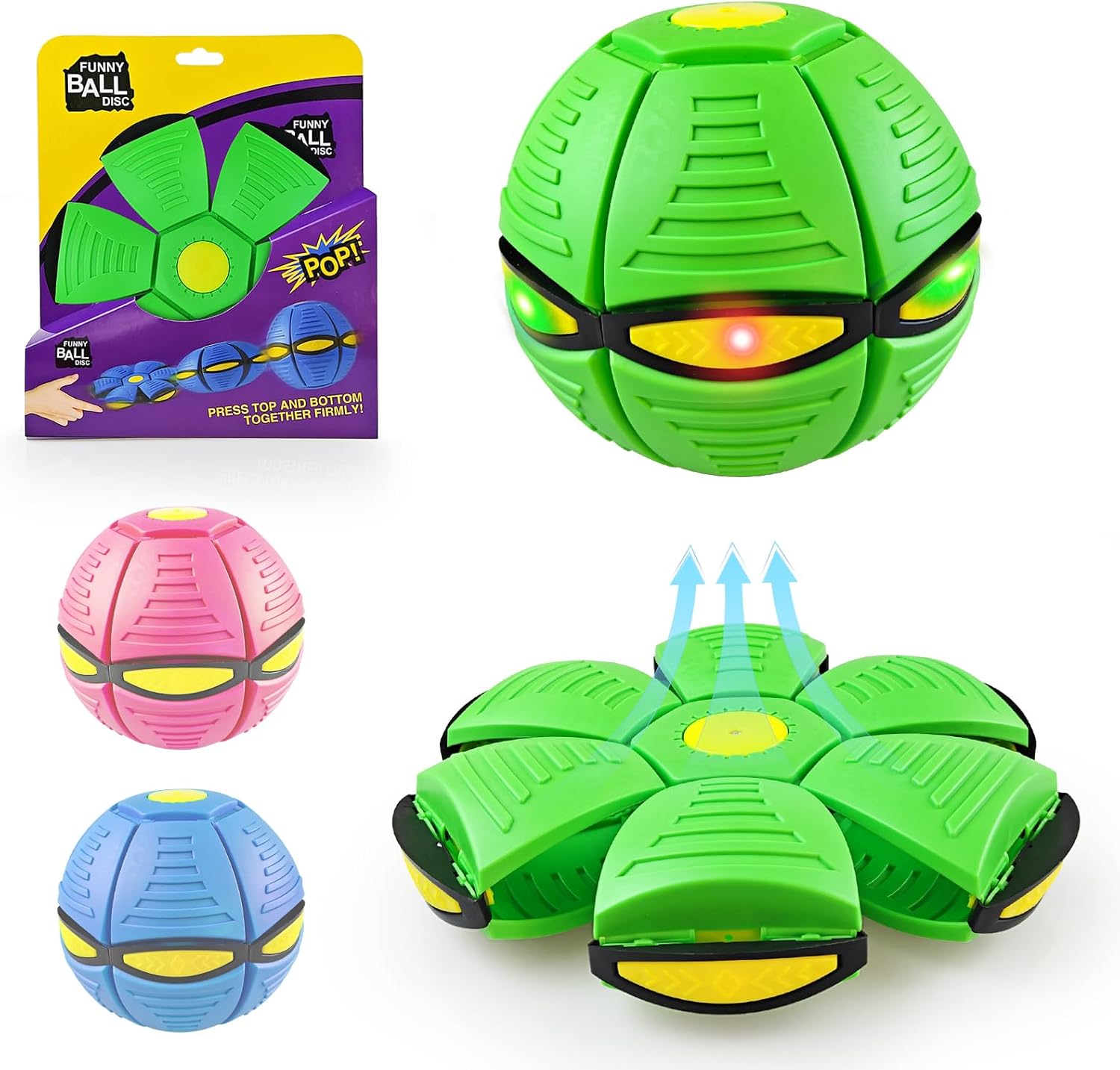 Light-up pop-up suction bounce ball fidget toy springing into action with glowing LED