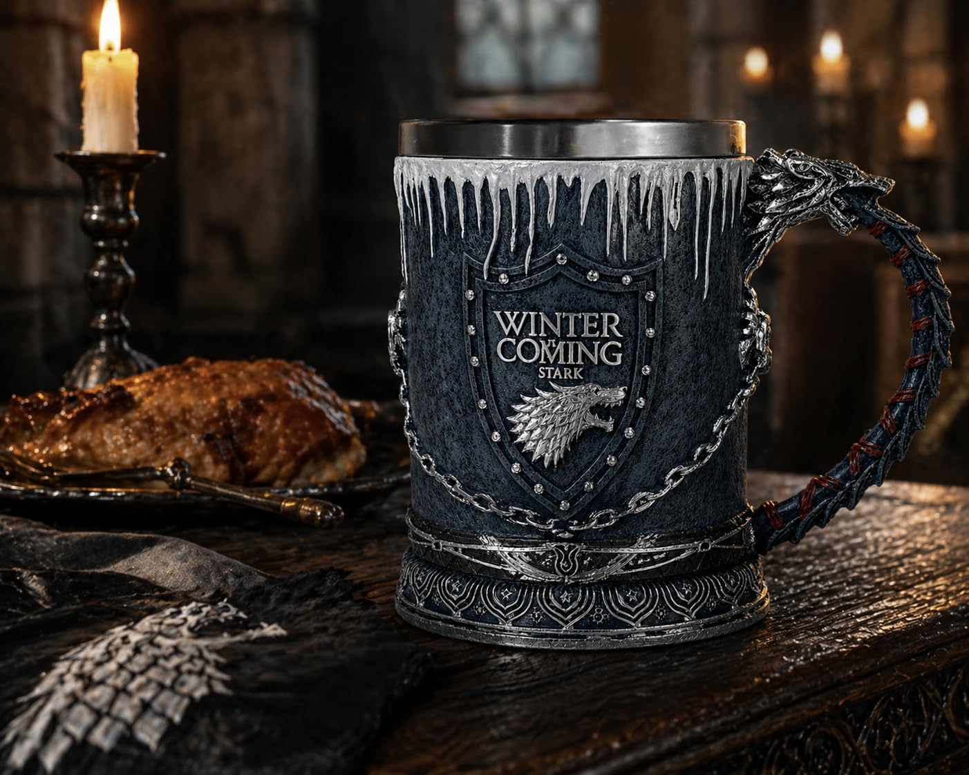 Viking Horn Style Beer Mug - Personalized Engraved 3D Resin Stainless Steel Tankard for Coffee & Beer