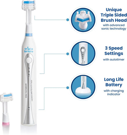 Triple Bristle Sonic Toothbrush – 3-Sided Rechargeable Electric Toothbrush