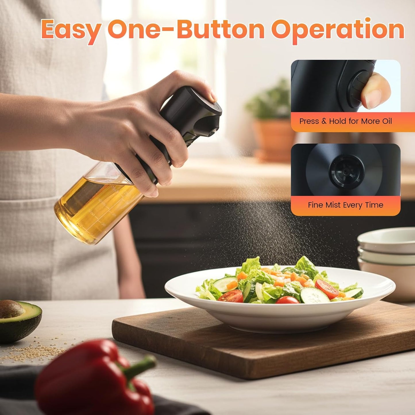 Electric Oil Sprayer 160ml - USB Rechargeable Olive Oil Mister for Air Fryer, Cooking & Grilling, Glass