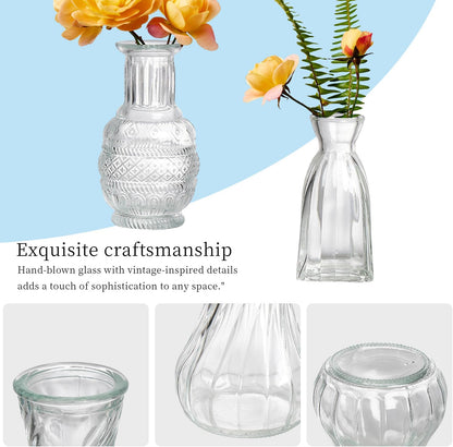 Glass Bud Vases Set of 16 – Small Clear Vintage Vases for Wedding Decor