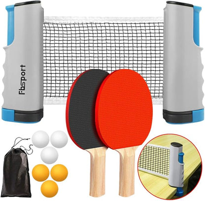 Portable Ping Pong Paddle Set – Retractable Table Tennis Net & 6 Balls