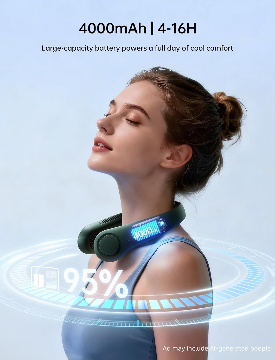 JISULIFE Portable Neck Fan – Hands-Free Bladeless Wearable Personal Fan