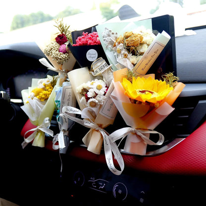 Dried Flower Bouquet Car Air Freshener – Aromatherapy Vent Clip Decor