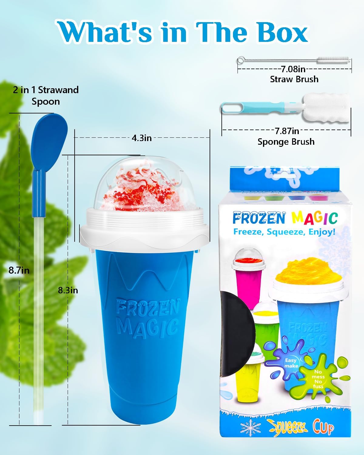 Squeeze Slushy Maker Cup - DIY Frozen Slushie Cup with 2-in-1 Spoon Straw, Silicone Ice Cup for Summer