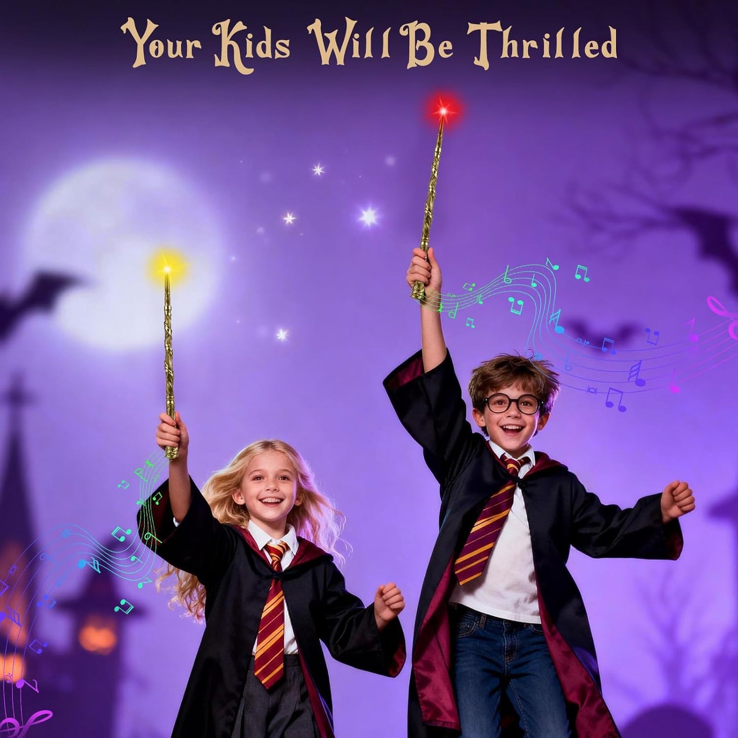 KingVows Light Up Magic Wand with Sound, 2 Pack - Golden
