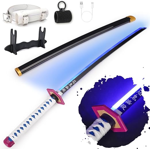 Light-Up LED Cosplay Sword – Rechargeable 40" Prop with Spinner & Holster