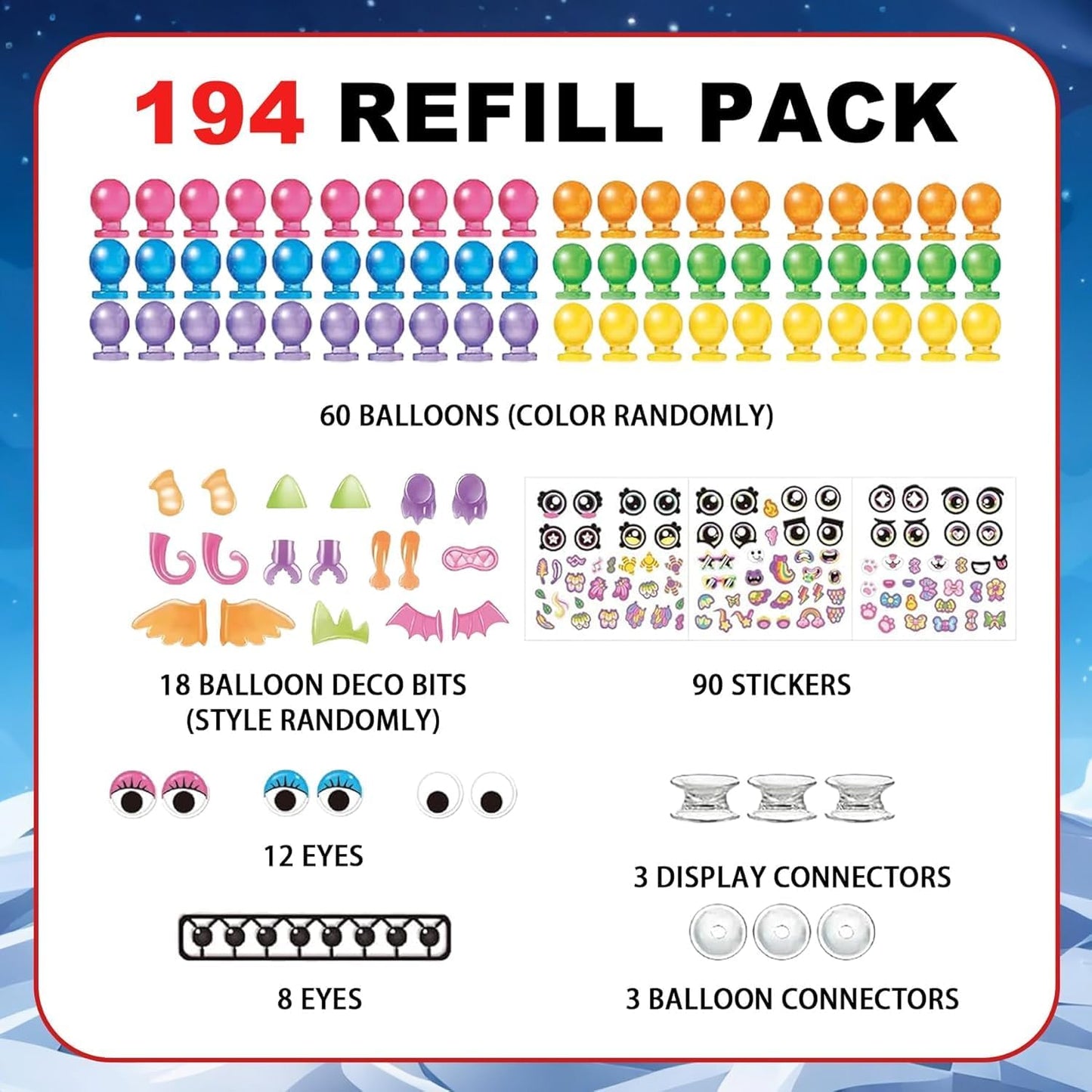 DIY Space Magic Balloon Craft Accessories Set – 60 Balloons, 3D Eyes & Stickers (No Air Pump)