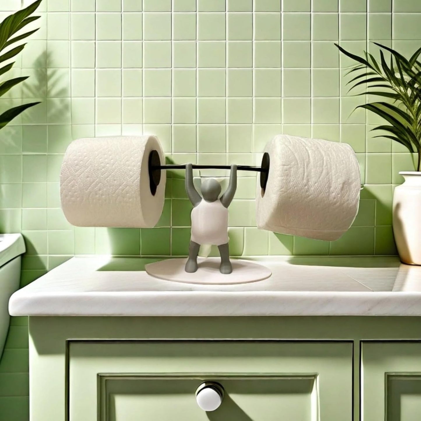 Funny Weightlifter Toilet Paper Holder – Novelty Bathroom Roll Stand