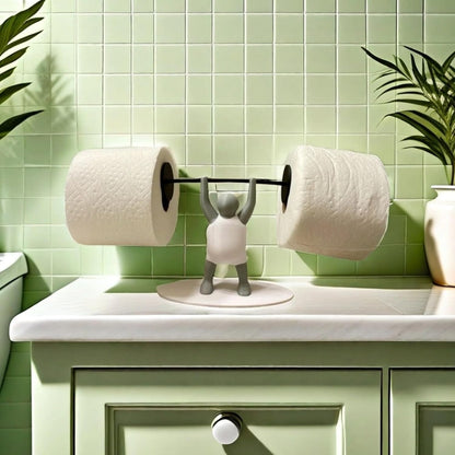 Funny Weightlifter Toilet Paper Holder – Novelty Bathroom Roll Stand