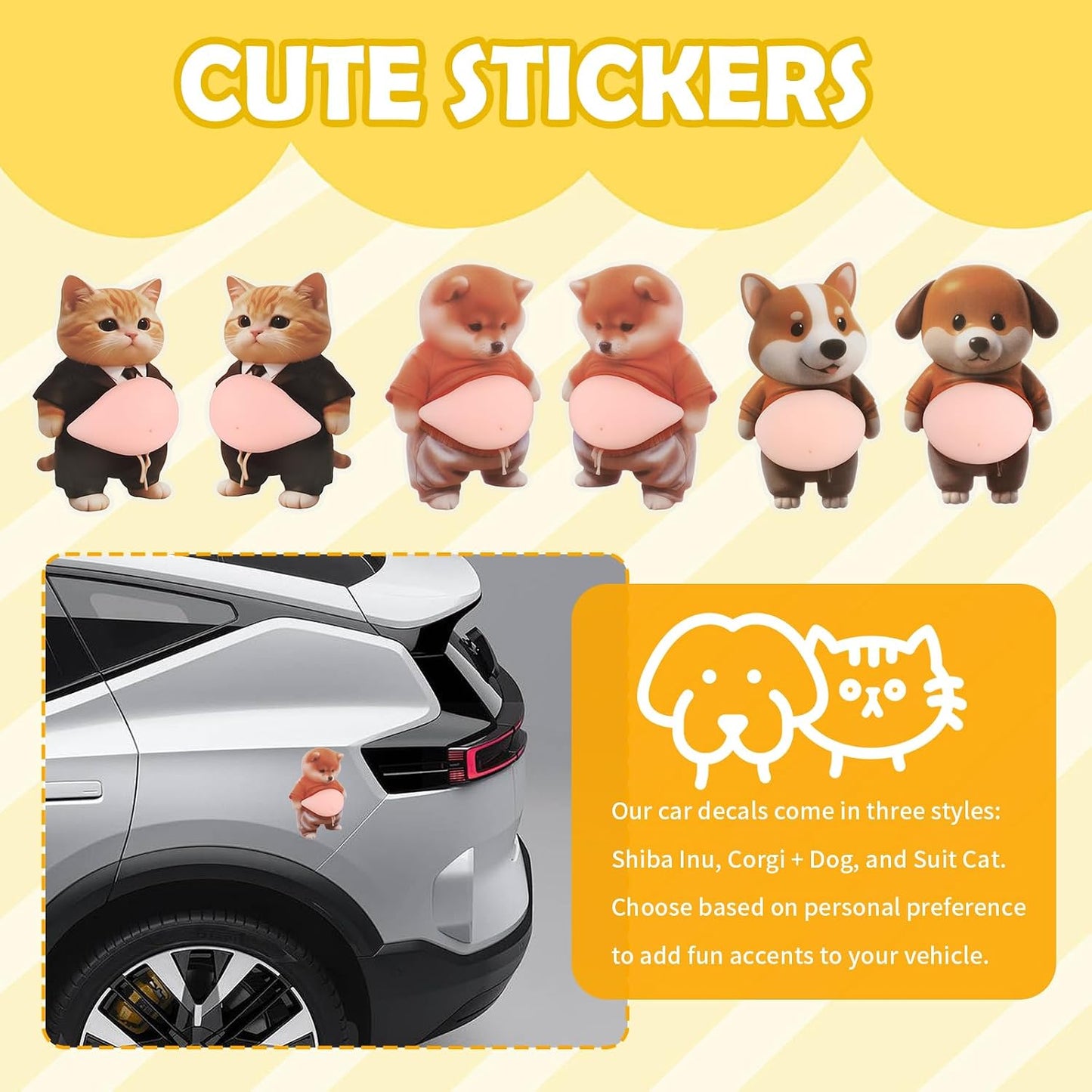 3D Squishy Belly Car Stickers - Soft Cute Animal Door Edge Guards, Stress Relief Decals for Car Protection