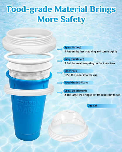 Squeeze Slushy Maker Cup - DIY Frozen Slushie Cup with 2-in-1 Spoon Straw, Silicone Ice Cup for Summer