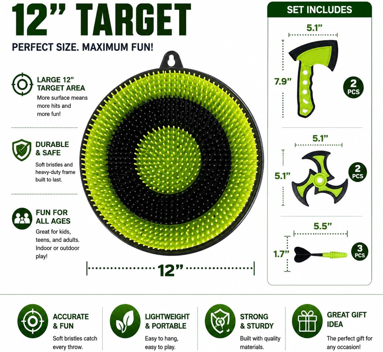 Leeray 3-in-1 Bristle Target Board Game – Axe Throwing Set for Kids Ages 6+