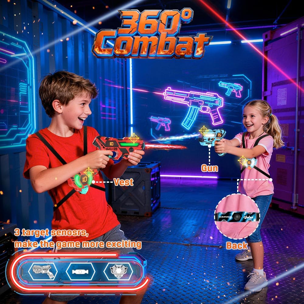 Laser Tag Set with LCD Vests – Rechargeable 4 Player Blasters for Kids & Adults