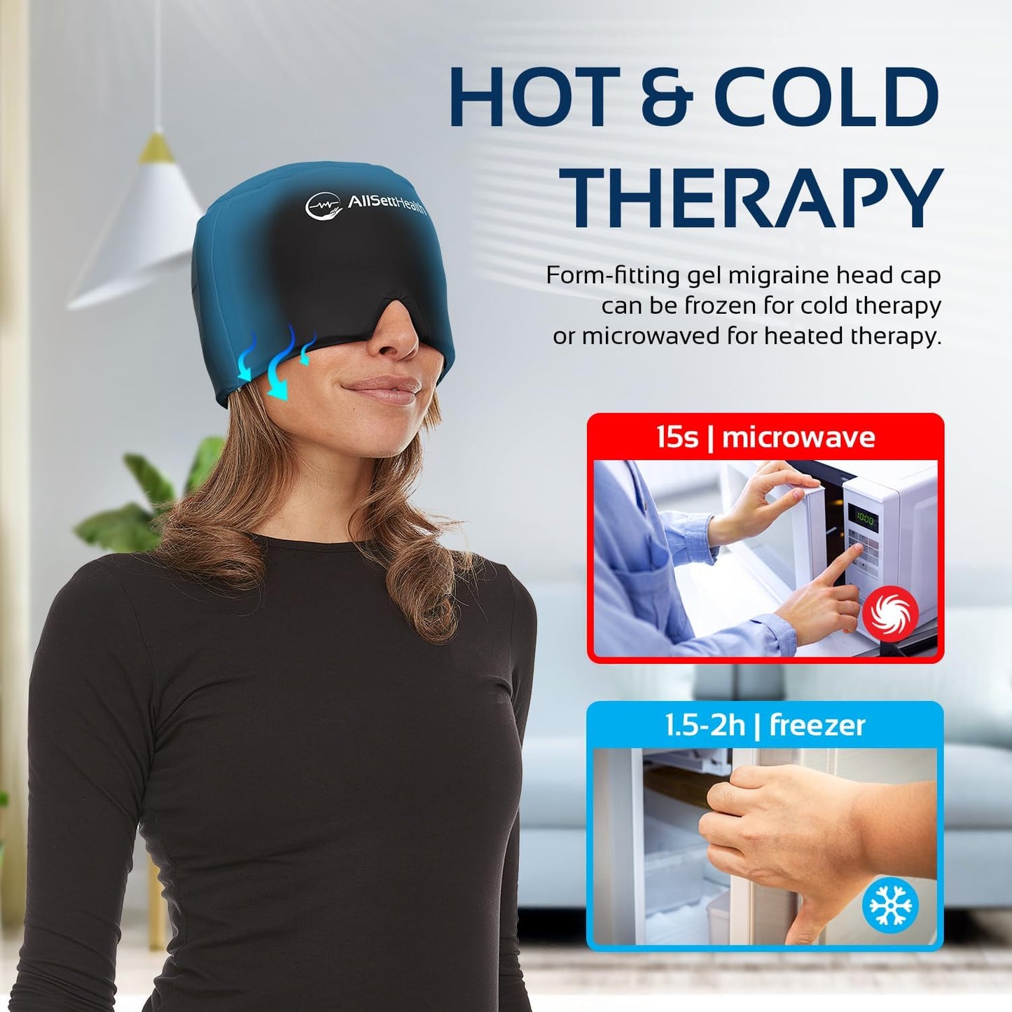 Migraine Relief Cap – Hot & Cold Gel Ice Head Wrap with Eye Mask