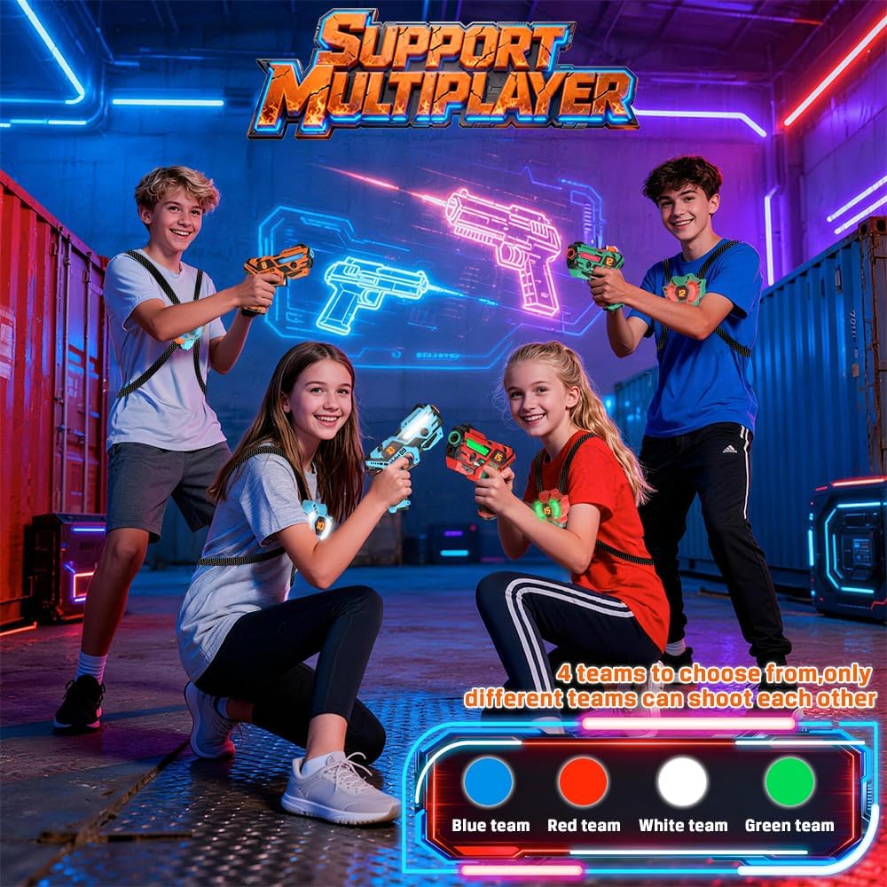 Laser Tag Set with LCD Vests – Rechargeable 4 Player Blasters for Kids & Adults