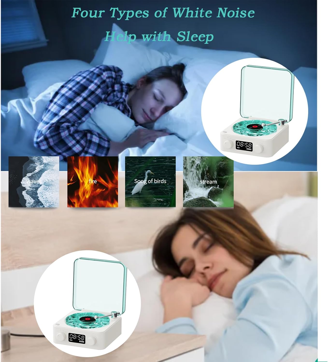 Bluetooth Speaker with Night Light – White Noise Sound Machine & Lamp