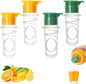 Set of 4 manual lemon juicers in yellow and green with built-in seed filter