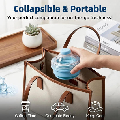 2-in-1 Silicone Ice Ball Maker Cup – Collapsible Travel Tumbler with Straw
