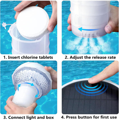 Solar Pool Chlorine Floater – Color Changing Dispenser with Remote & Timer