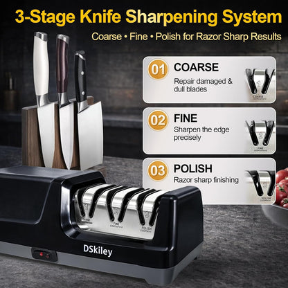 Electric Knife Sharpener - 3-Stage Diamond Kitchen Knife Sharpener with 20° Precision Angle, Fast & Easy