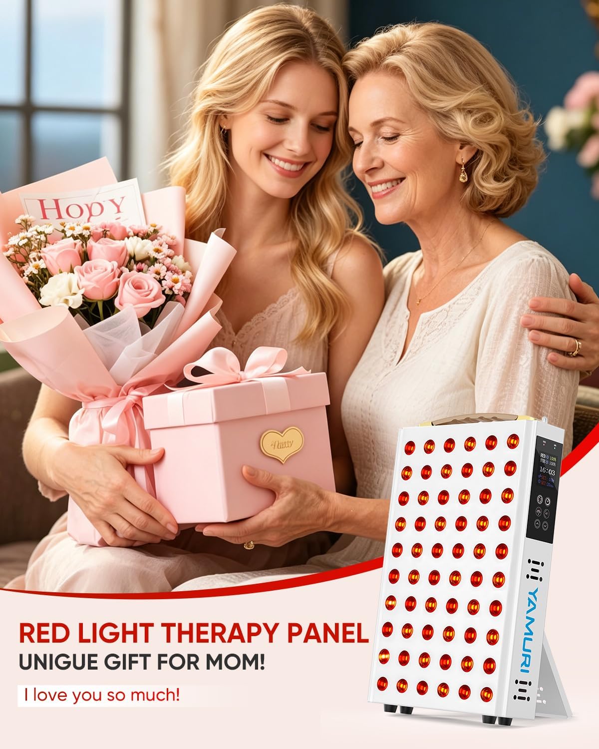 Red Light Therapy Panel – 660nm 850nm 60 LED Lamp with Timer & Stand
