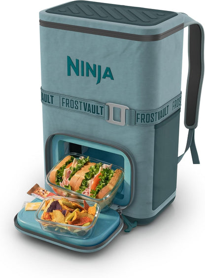 Insulated cooler backpack with dry zone and bottle opener holding cans and ice