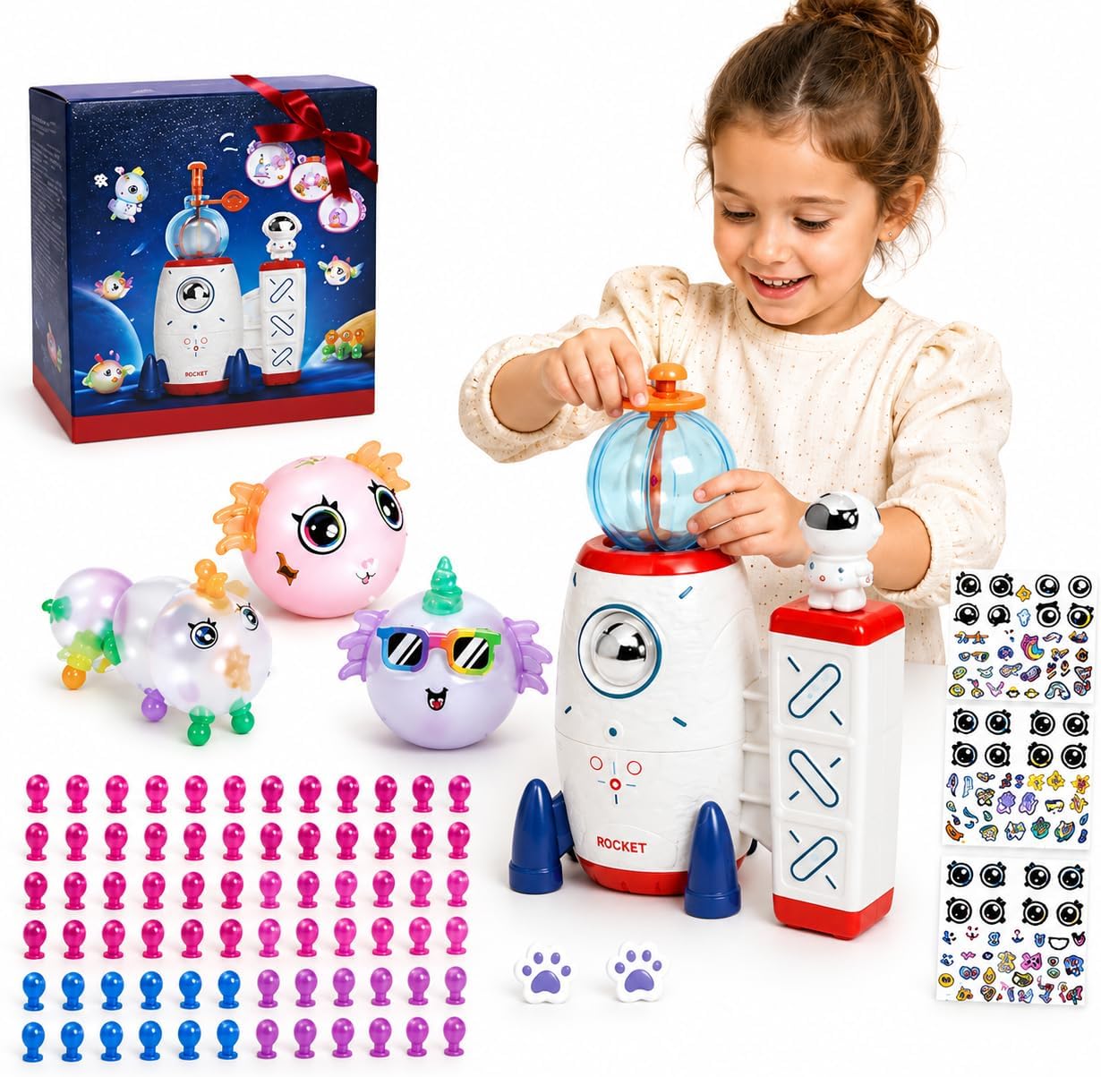 DIY balloon decoration craft kit for kids with 195 pieces including balloons, stickers, eyes and auxiliary machine