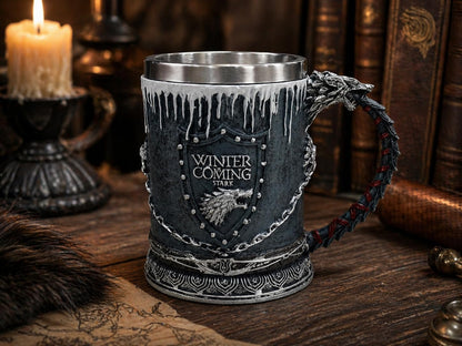 Viking Horn Style Beer Mug - Personalized Engraved 3D Resin Stainless Steel Tankard for Coffee & Beer