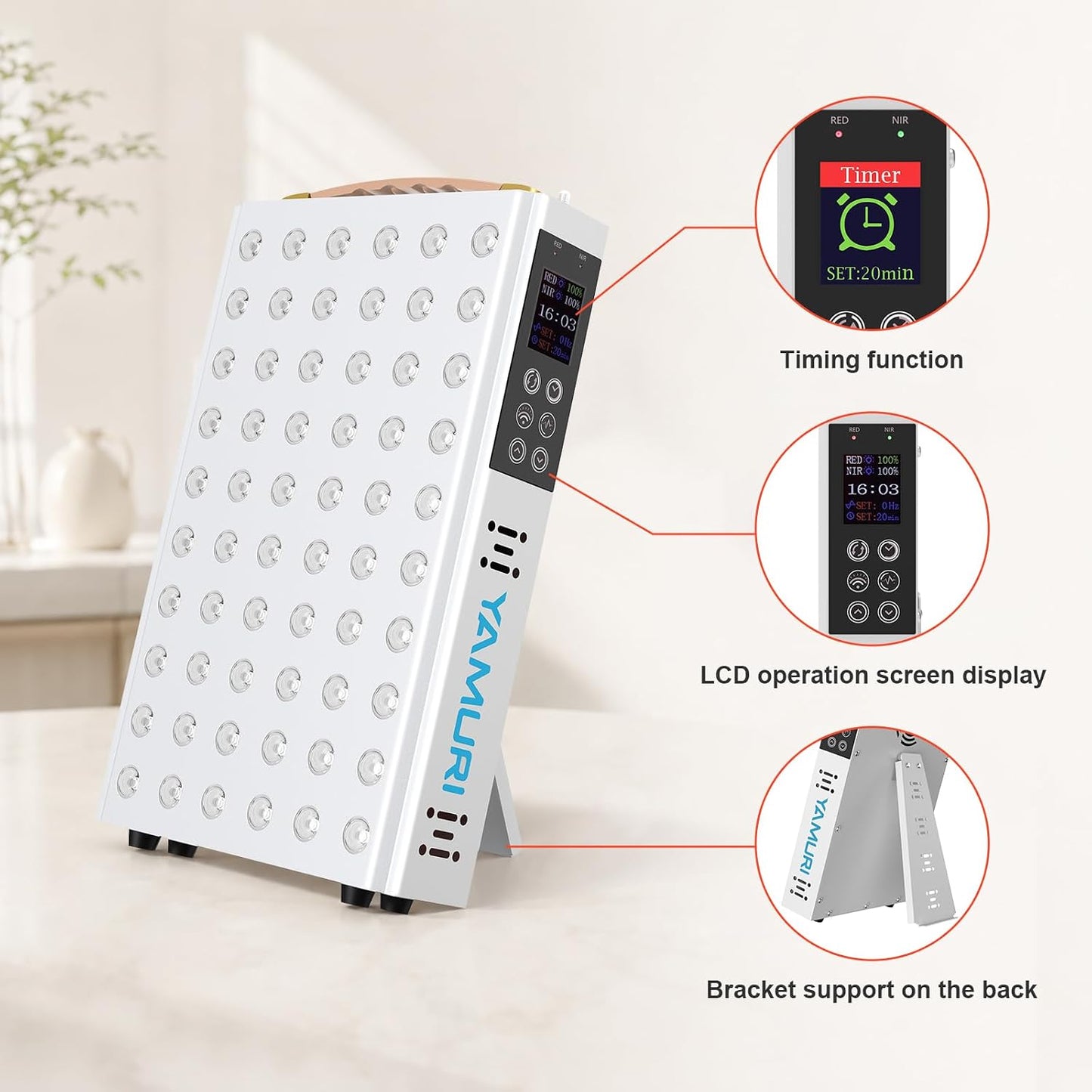 Red Light Therapy Panel – 660nm 850nm 60 LED Lamp with Timer & Stand