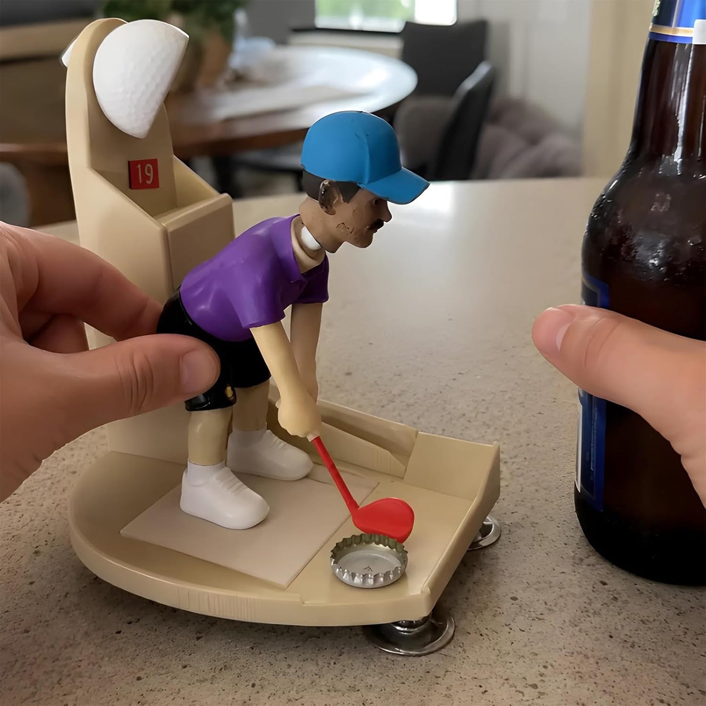 Golf Swing Bottle Opener – Novelty Automatic Cap Launcher & Catcher