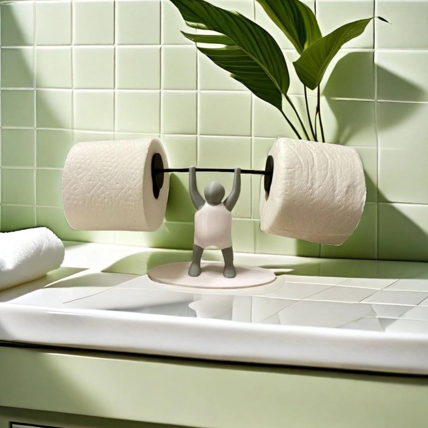 Funny Weightlifter Toilet Paper Holder – Novelty Bathroom Roll Stand
