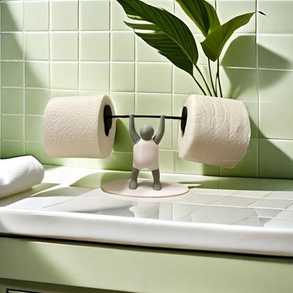 Funny Weightlifter Toilet Paper Holder – Novelty Bathroom Roll Stand
