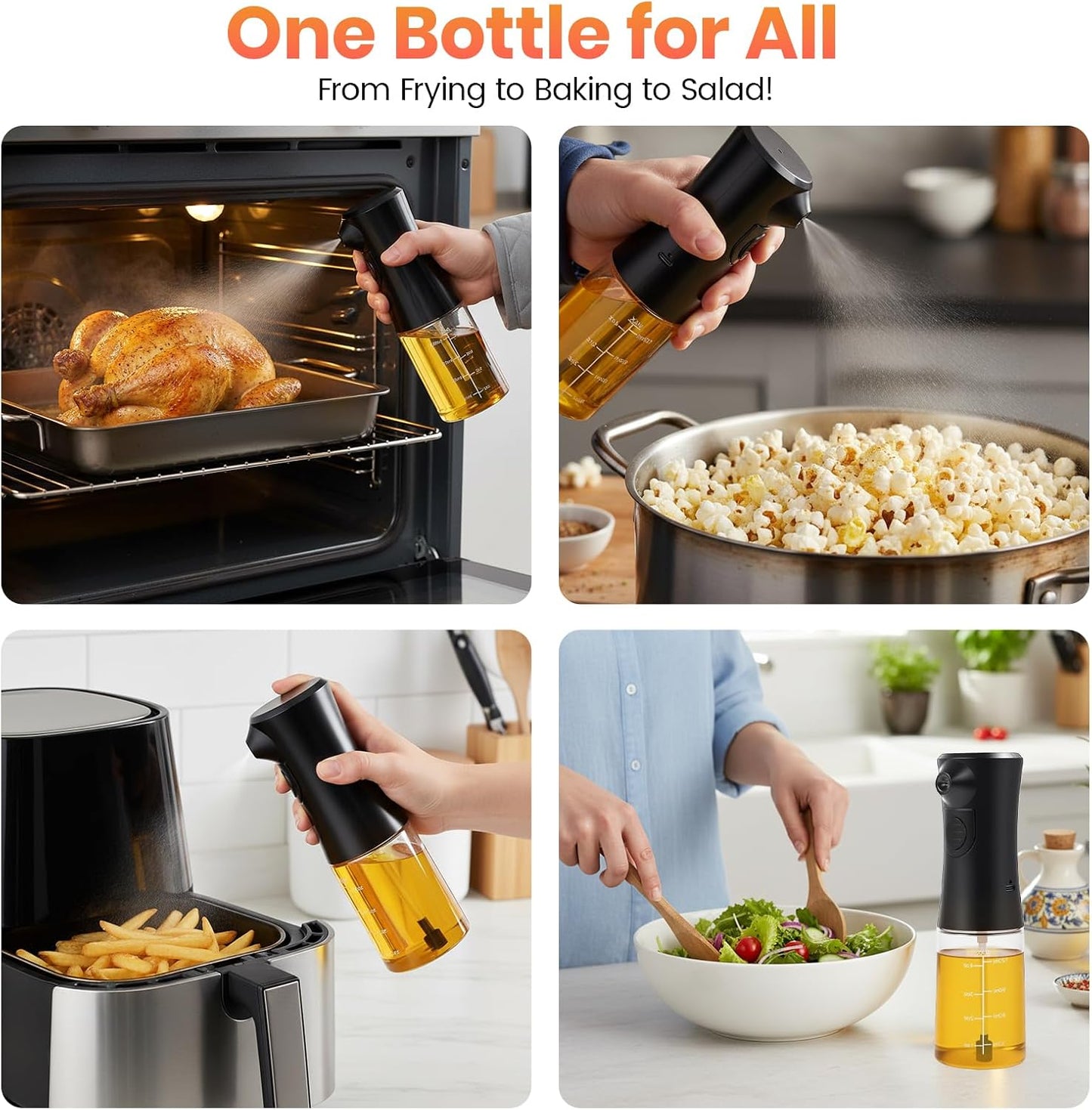 Electric Oil Sprayer 160ml - USB Rechargeable Olive Oil Mister for Air Fryer, Cooking & Grilling, Glass