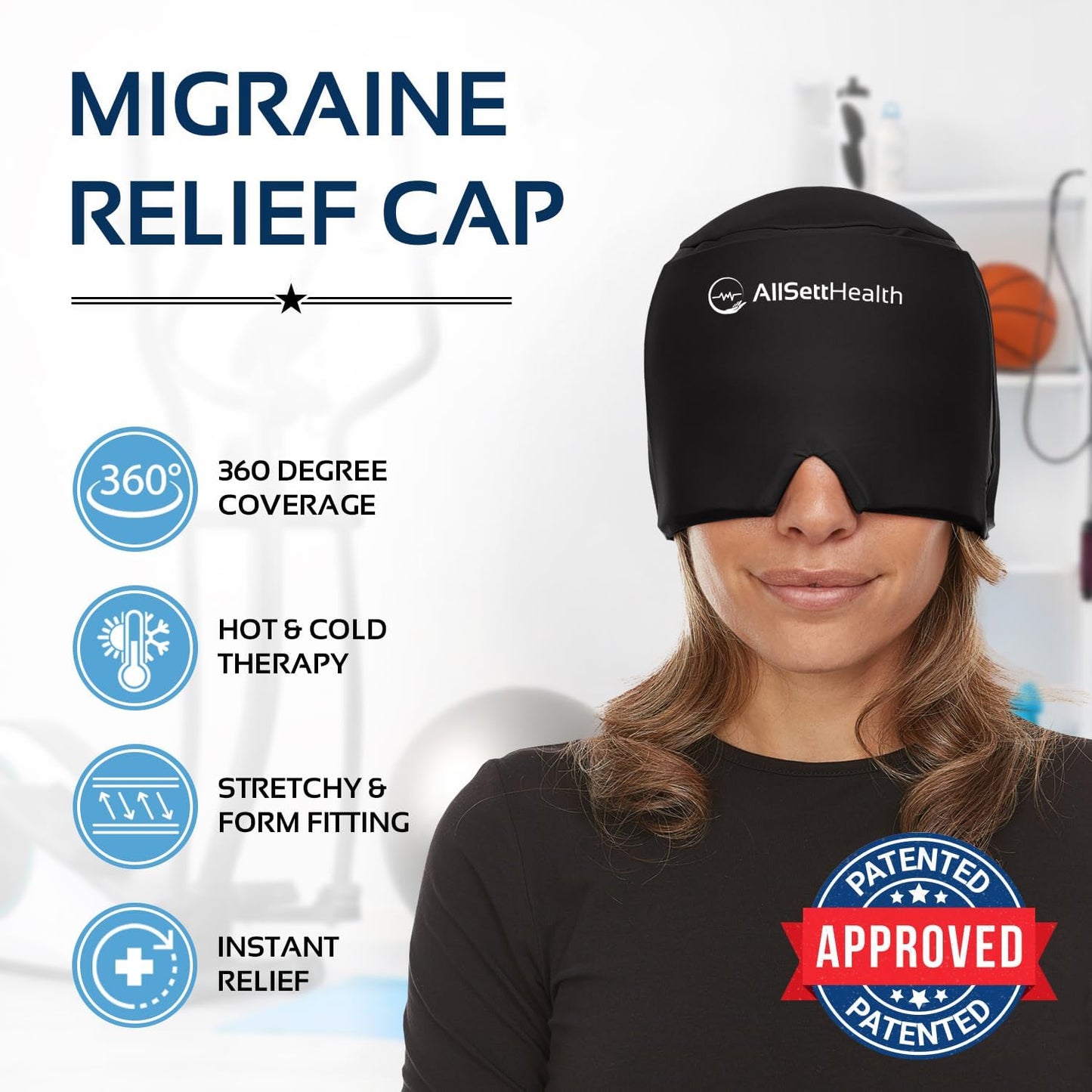 Migraine Relief Cap – Hot & Cold Gel Ice Head Wrap with Eye Mask