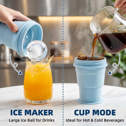 2-in-1 Silicone Ice Ball Maker Cup – Collapsible Travel Tumbler with Straw