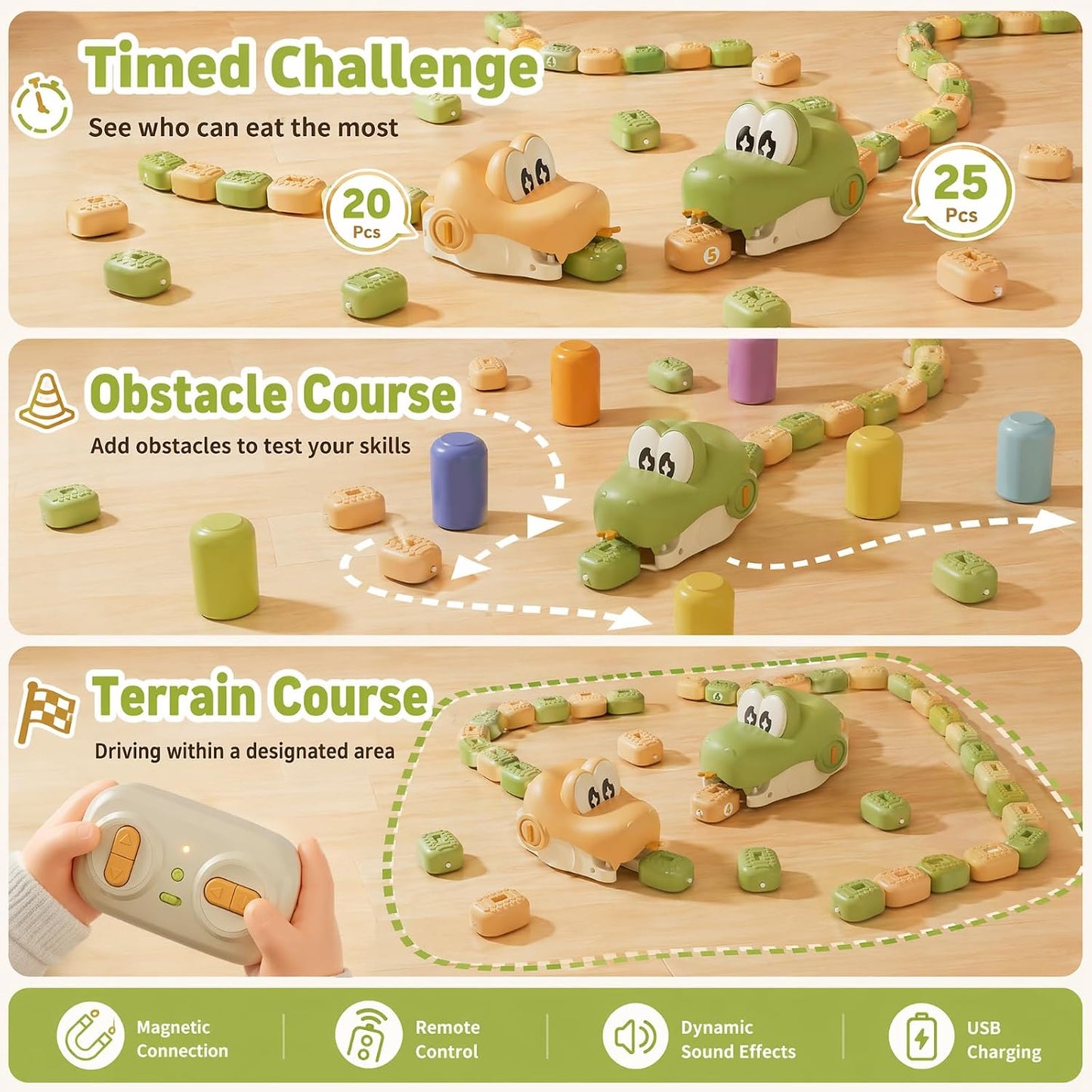 Remote Control Magnetic Snake Toy – Light-Up Eating Snake Game for Kids