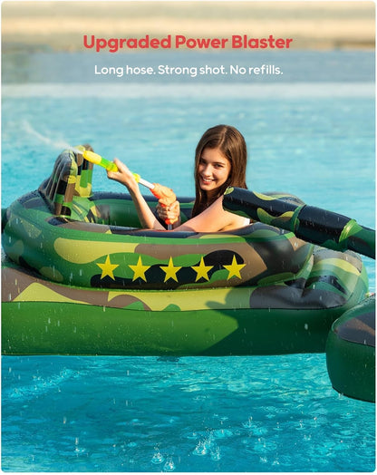 Inflatable Tank Pool Float with Water Cannon – Ride-On Squirt Toy for Kids & Adults