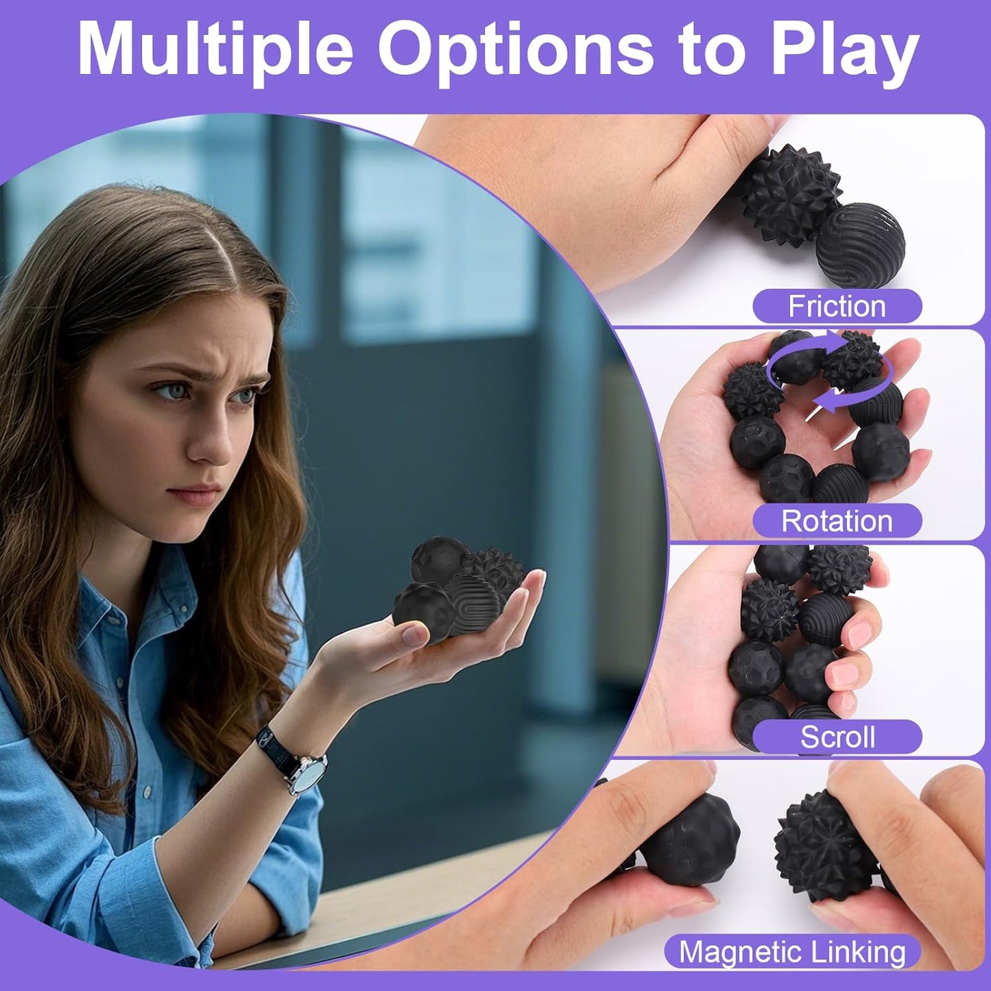 Magnetic Fidget Balls – 4 Pack Textured Silicone Sensory Toys, Quiet