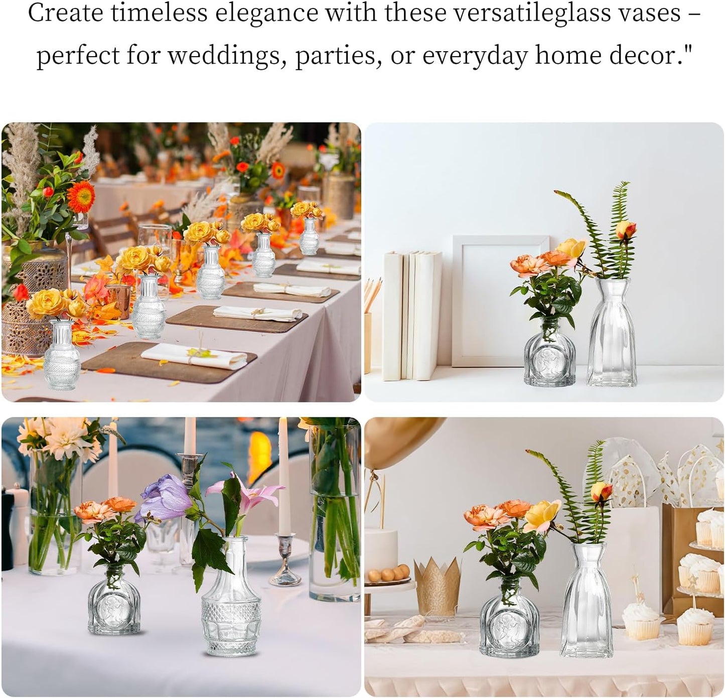 Glass Bud Vases Set of 16 – Small Clear Vintage Vases for Wedding Decor