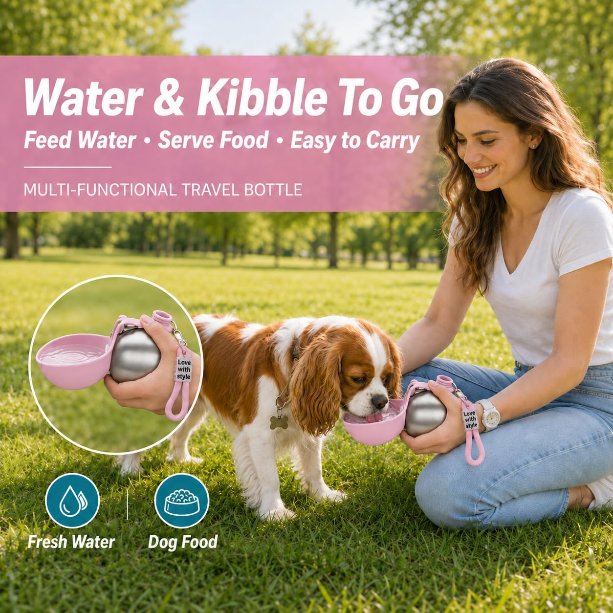 Portable Dog Water Bottle with Foldable Bowl – 10 oz Leak-Proof Travel Bottle