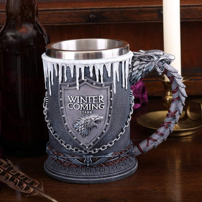 Nemesis Now House Stark Tankard 20cm - Game of Thrones Direwolf Resin Mug with Stainless Steel Insert