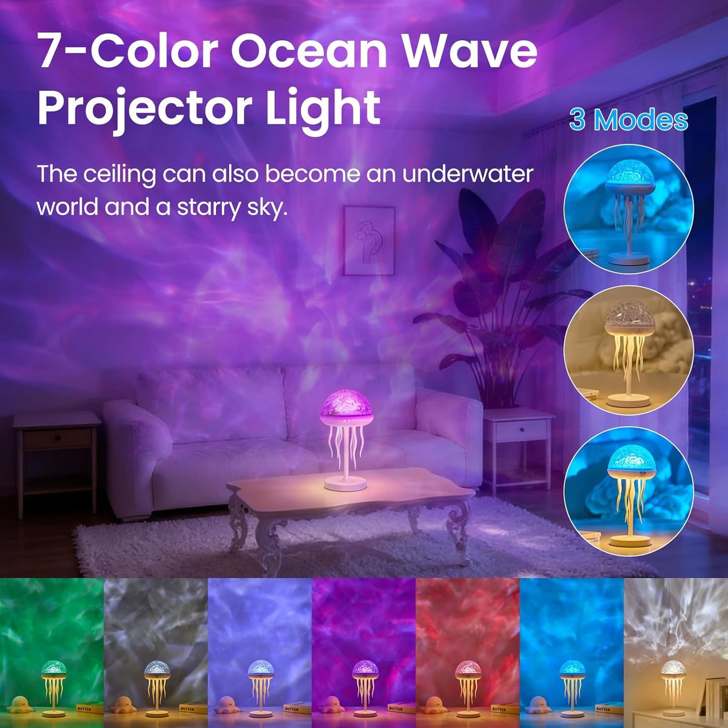 Jellyfish Lamp & Ocean Wave Projector – 2-in-1 Rechargeable Water Ripple Light