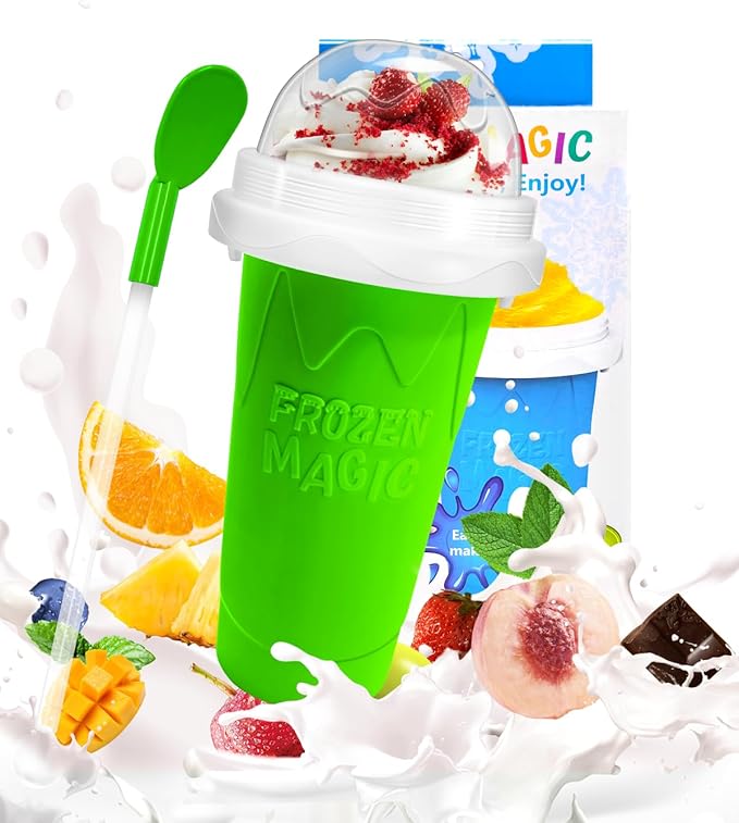 Squeeze Slushy Maker Cup - DIY Frozen Slushie Cup with 2-in-1 Spoon Straw, Silicone Ice Cup for Summer