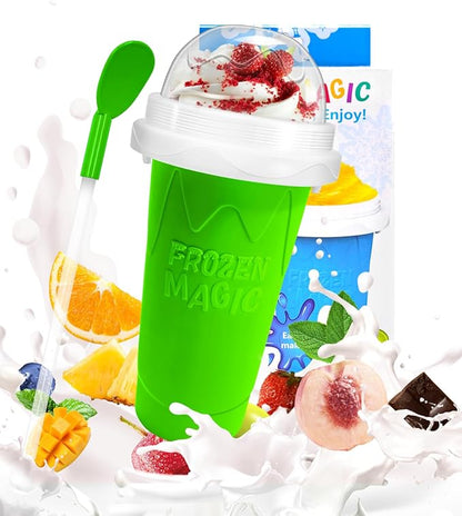 Squeeze Slushy Maker Cup - DIY Frozen Slushie Cup with 2-in-1 Spoon Straw, Silicone Ice Cup for Summer