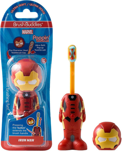 Brush Buddies Marvel kids toothbrush with pop action and superhero travel cover