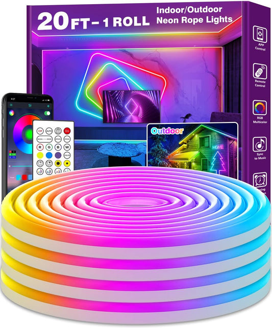 AILBTON 20ft RGB neon rope light glowing in bedroom