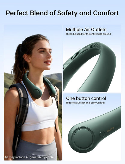 JISULIFE Portable Neck Fan – Hands-Free Bladeless Wearable Personal Fan